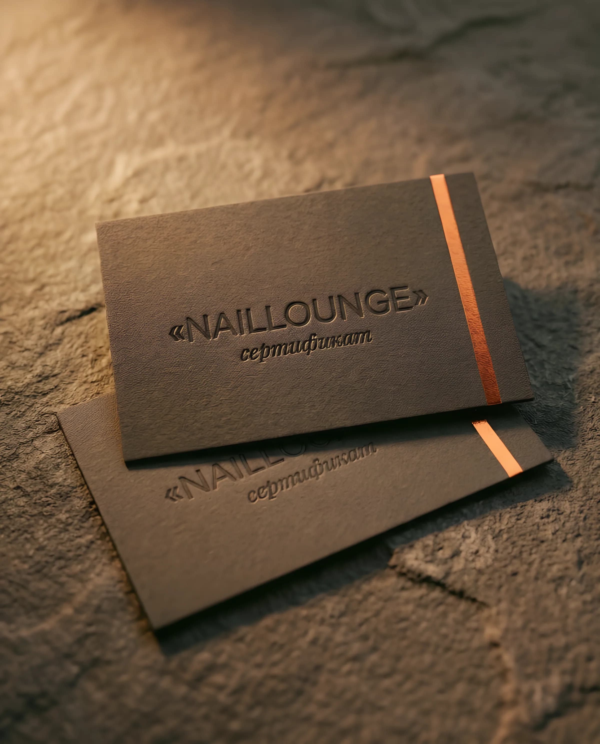 Два подарочных сертификата NailLounge на каменной поверхности — один поверх другого