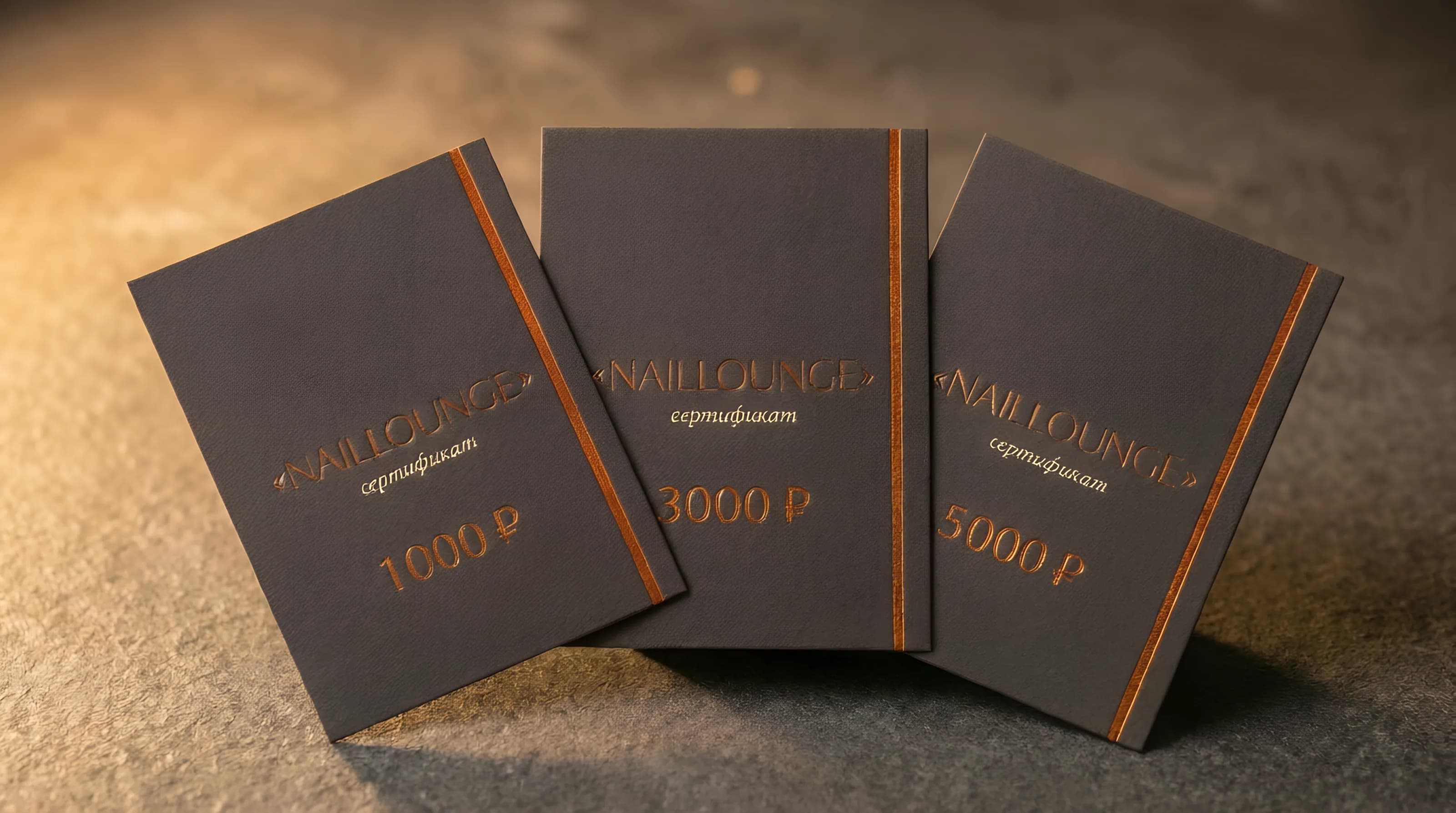 Три подарочных сертификата NailLounge номиналом 1000, 3000 и 5000 ₽